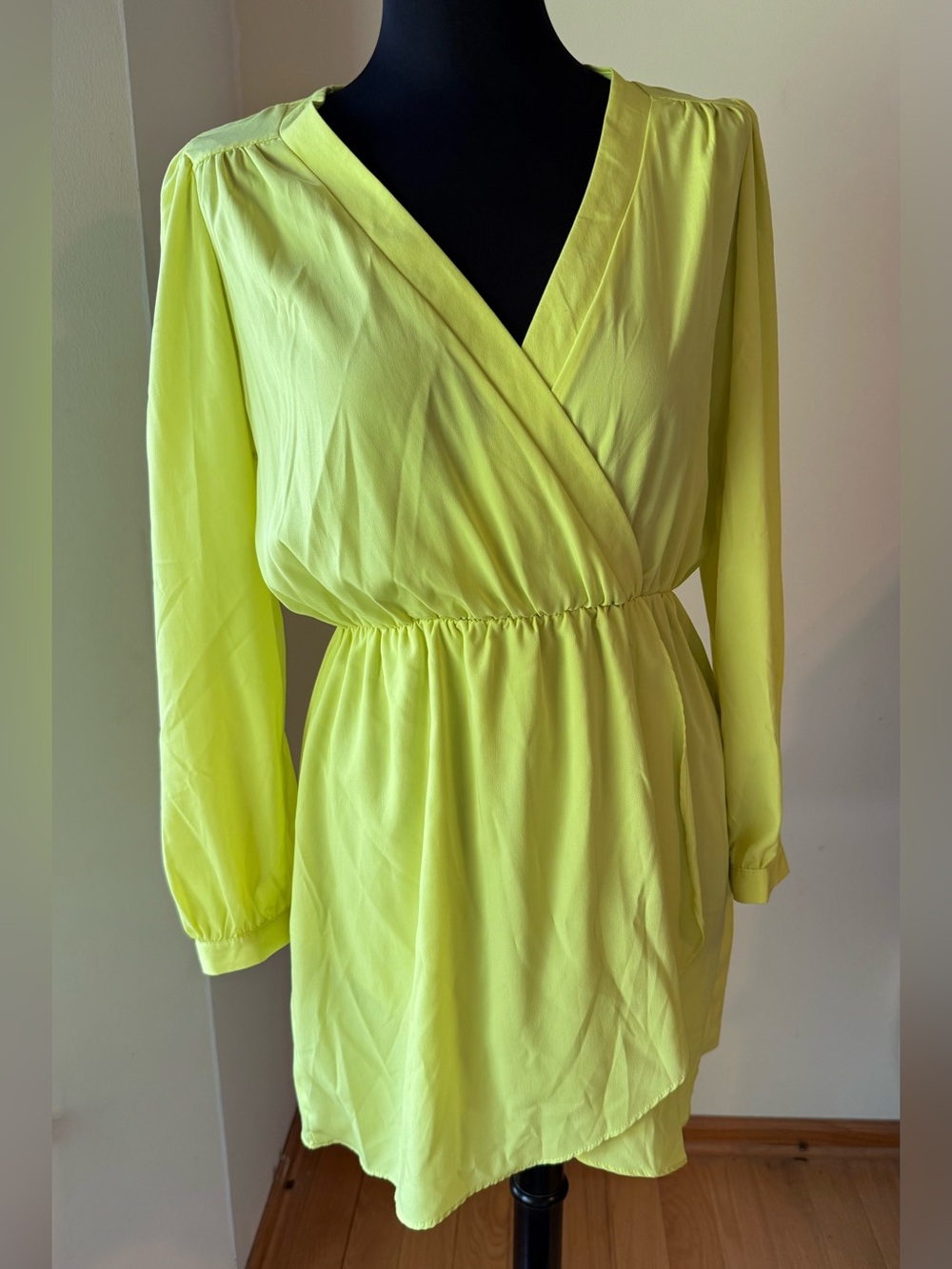 Honey Punch Neon Yellow Wrap Tunic Dress